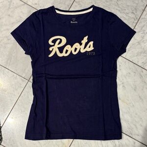 Roots Dark Blue Tee with Cream Logo